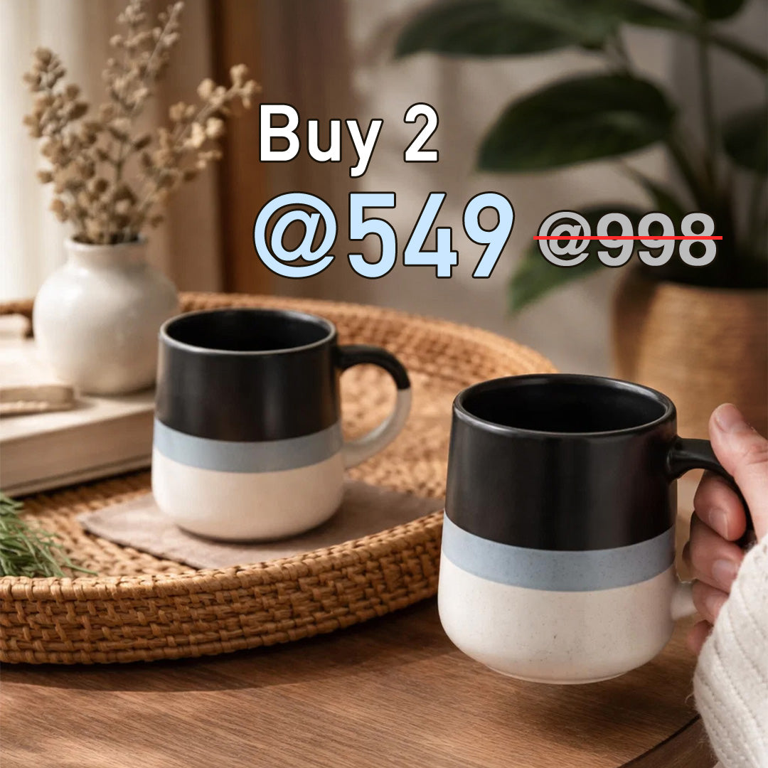 Black Stripes Ceramic Mug | Pack of 2