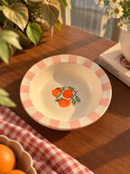 Mittiraa Home Orange Pasta Plate with Pink Rim | 18 cm