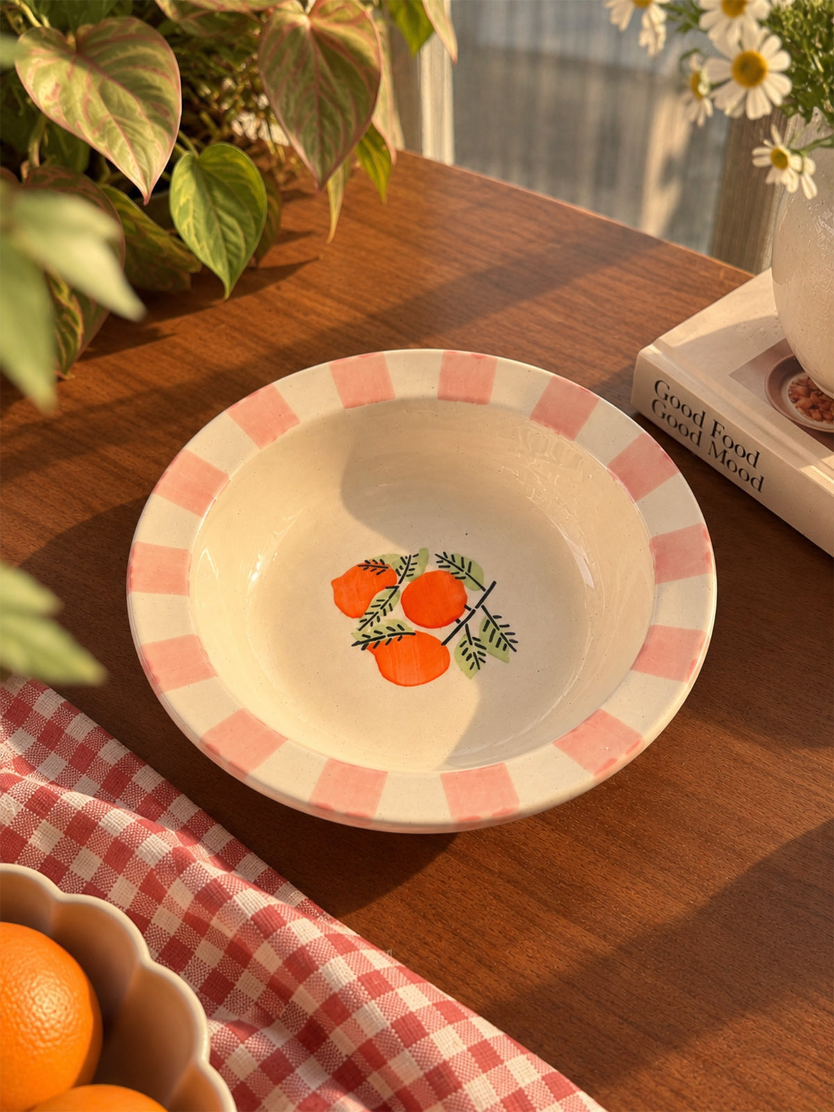 Mittiraa Home Orange Pasta Plate with Pink Rim | 18 cm