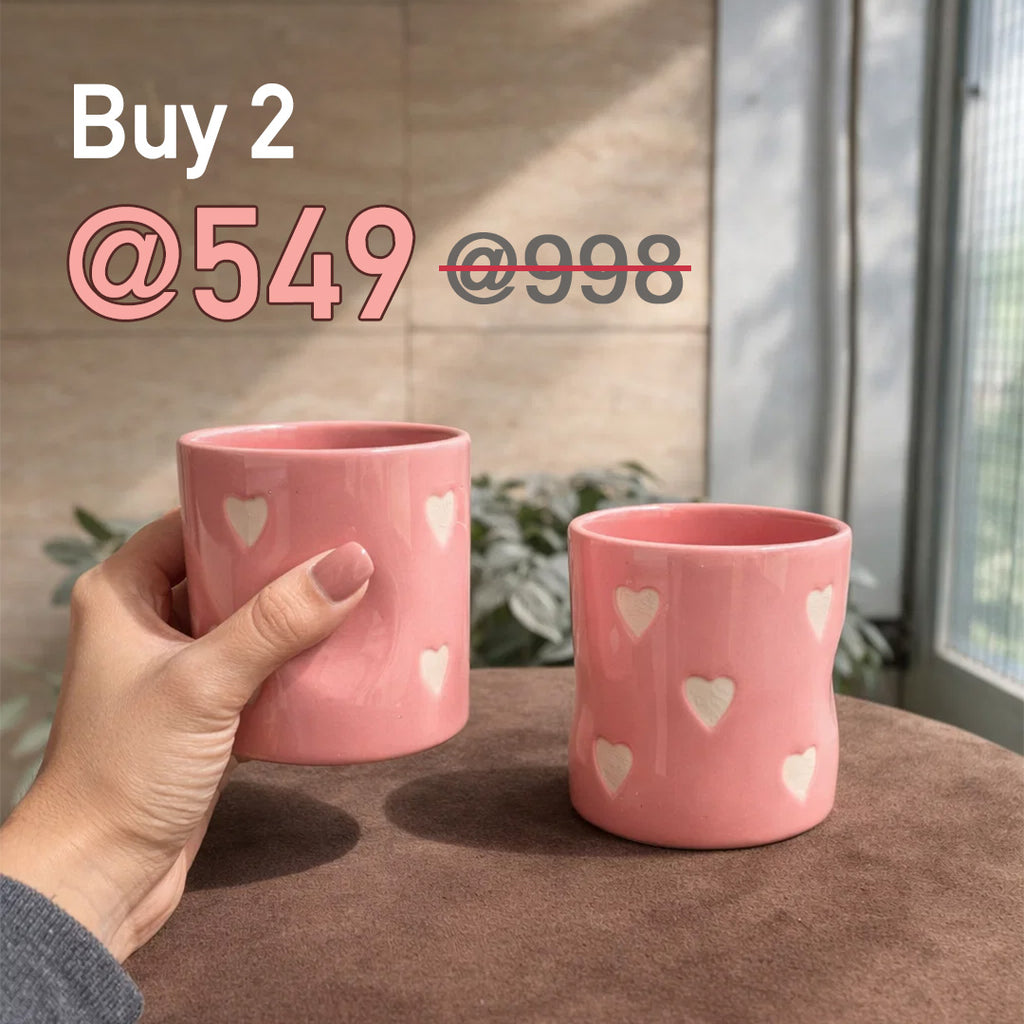 Pink Hearts Glass | Pack of 2