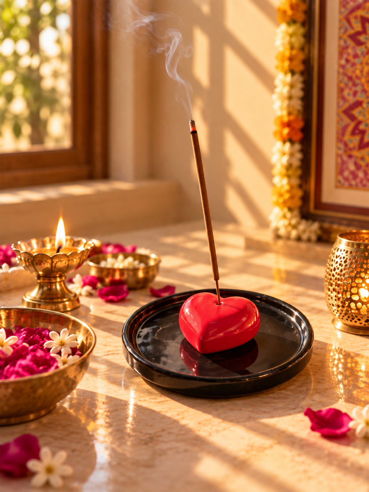 Mittiraa Home Heart-shaped ceramic incense stick black stand