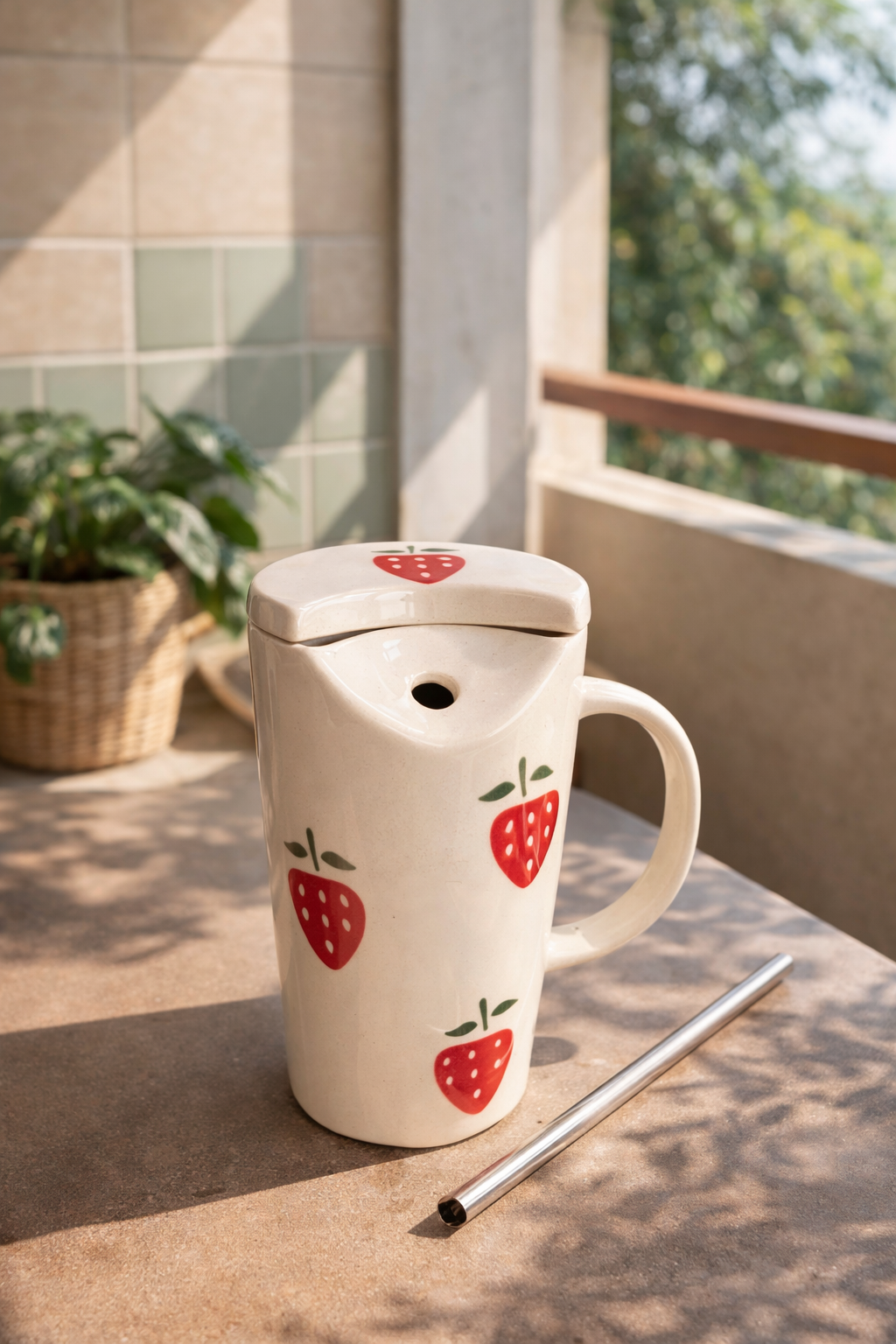 🍓 Strawberry Sipper Cup | Wid Lid + Steel Straw