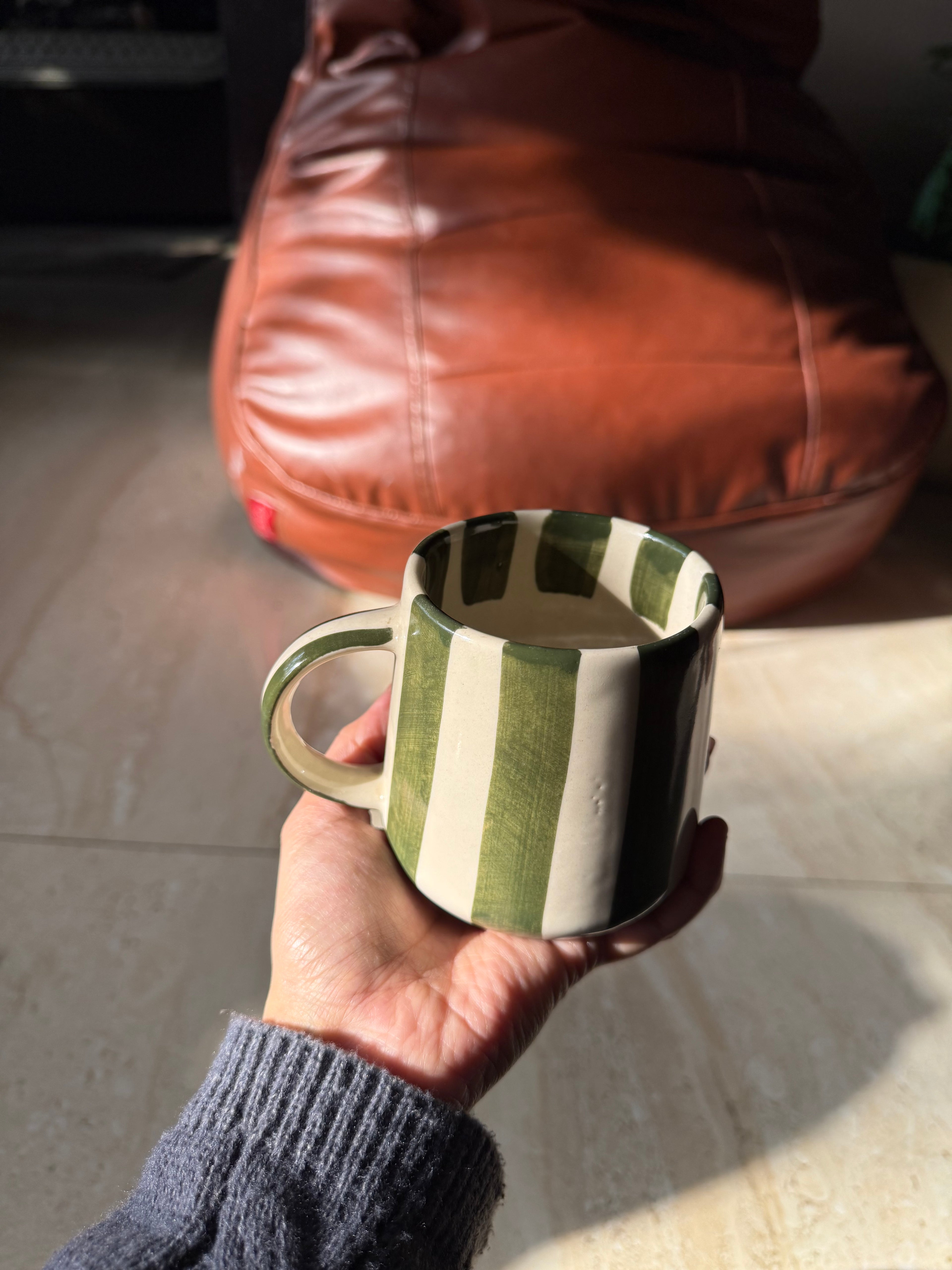 Green stripes mug