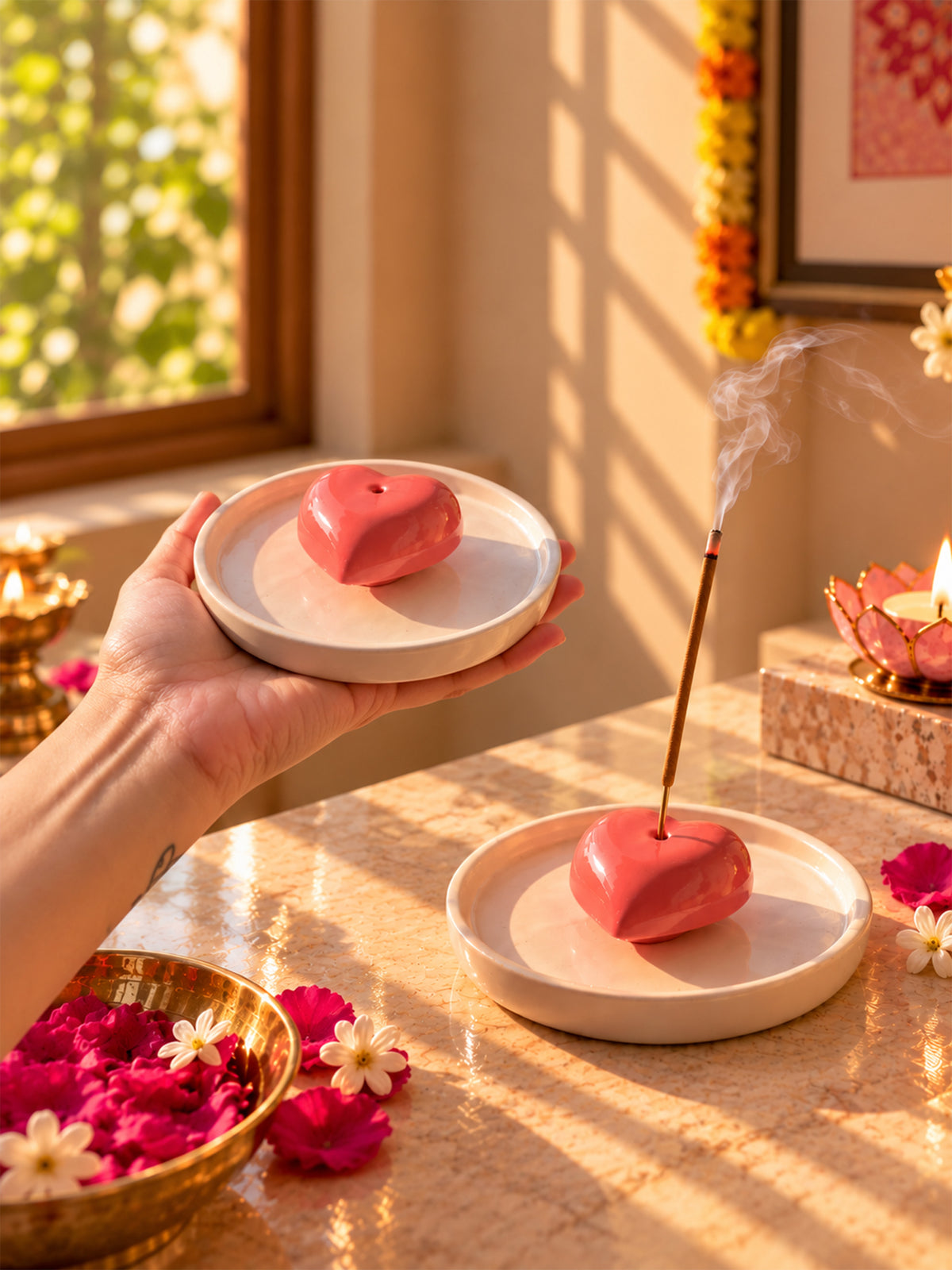 Mittiraa Home Heart-shaped ceramic incense stick stand