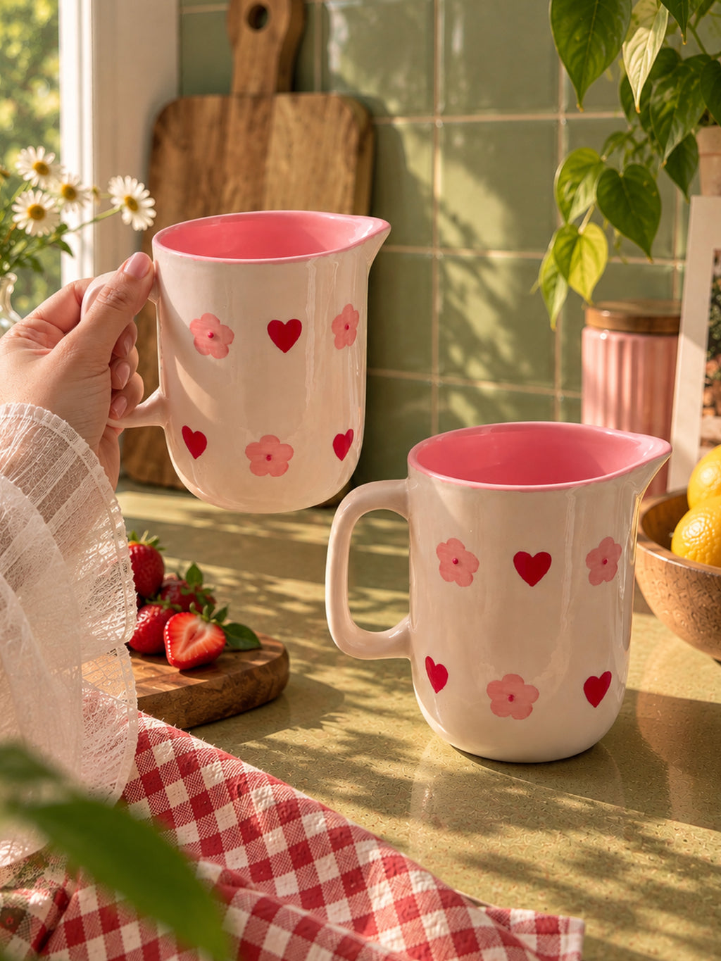 Mittiraa Home Heart & Flower Small Jug | For Serving Drinks, Brunch Tables, Gifting or Displaying Flowers