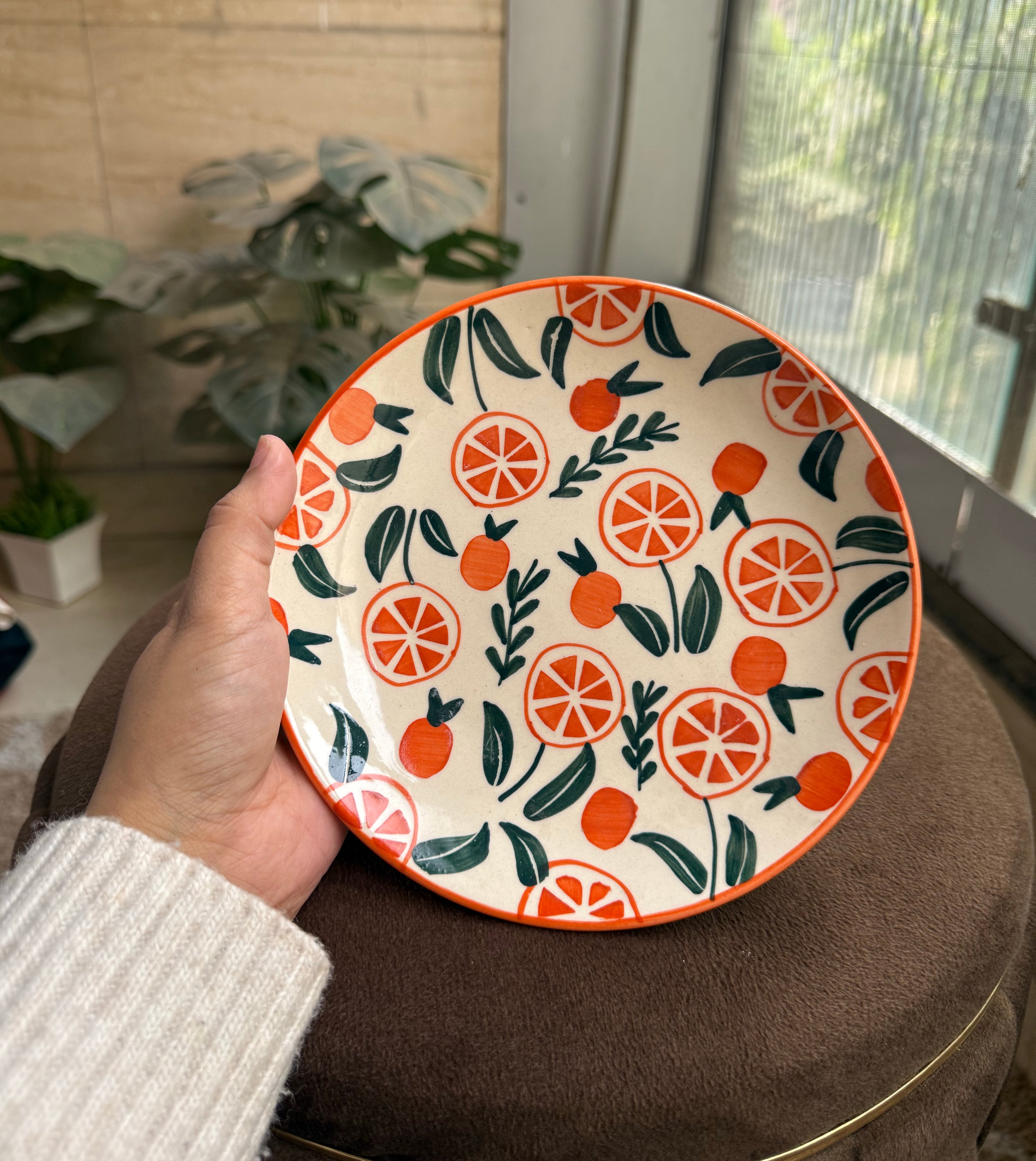 Oranges Leaves Plate