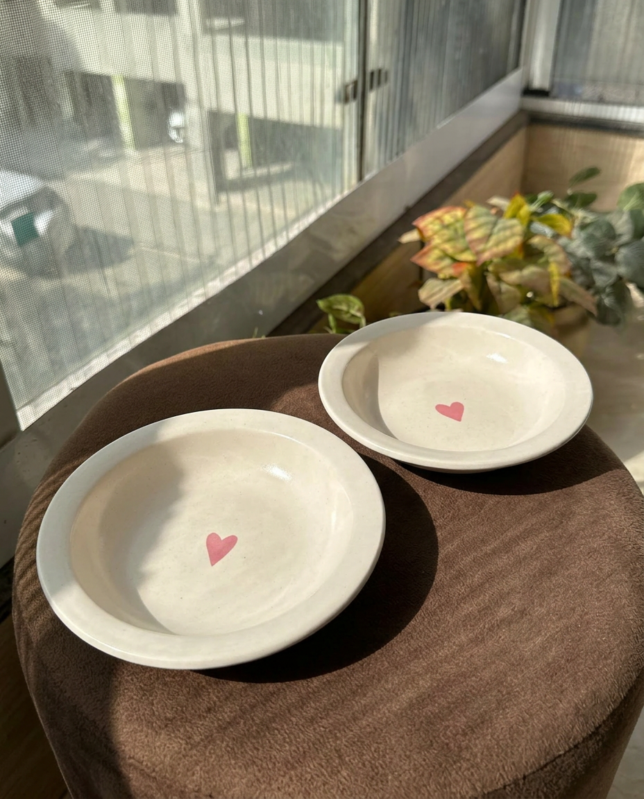 White Pasta Bowl with Red Heart