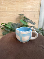 Blue Checks Flower Mug