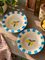 Mittiraa Home Lemon Pasta Plate with Blue Rim🍋💙 | 18 cm