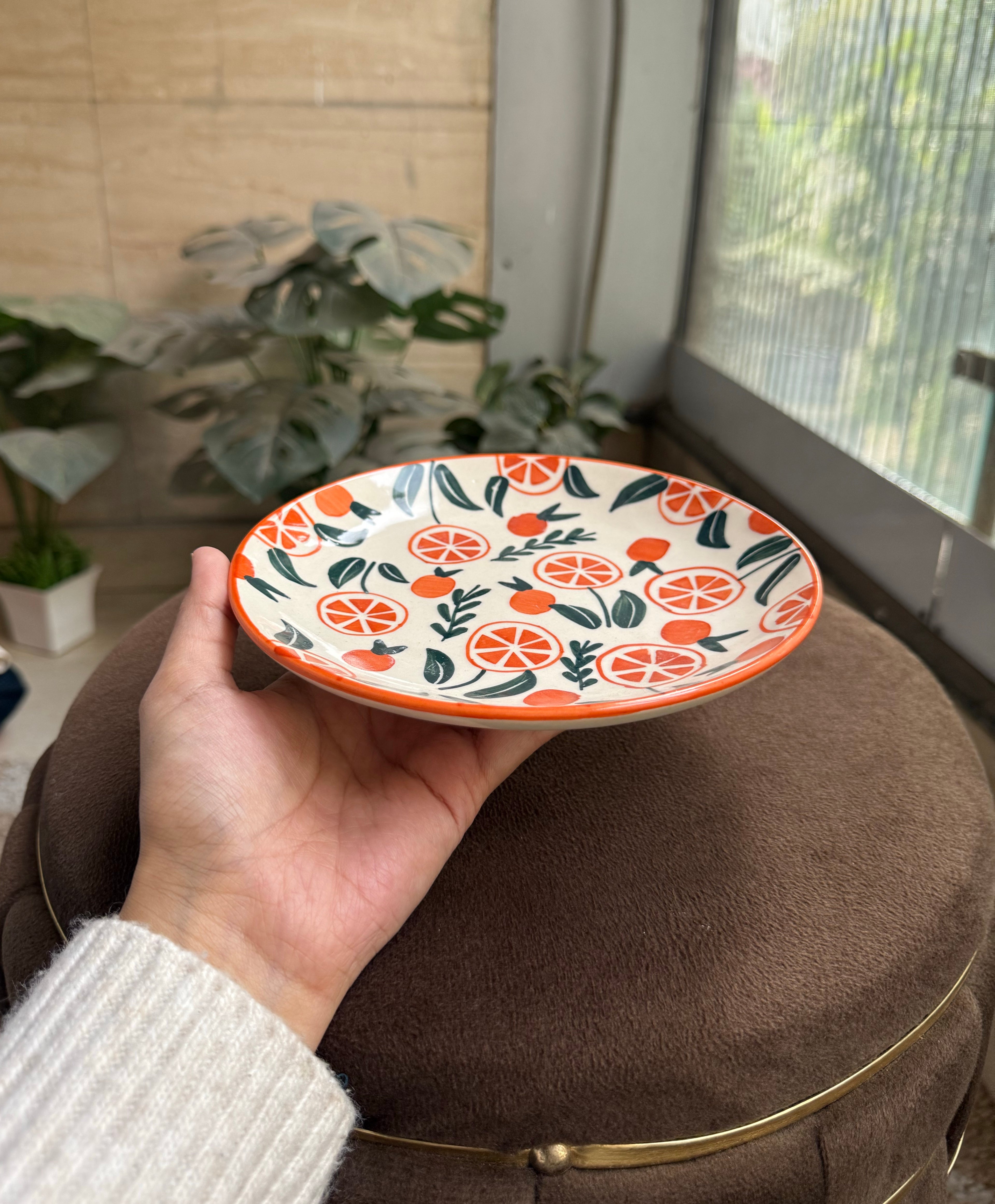 Oranges Leaves Plate