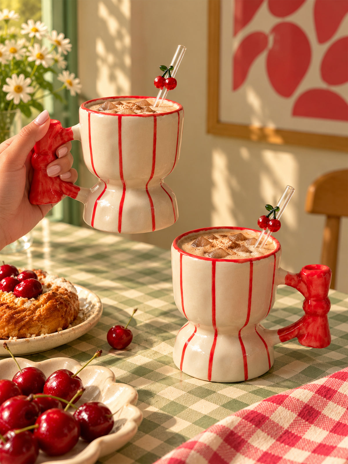 Mittiraa Home Red Striped Mug | Retro Striped Ceramic Mug