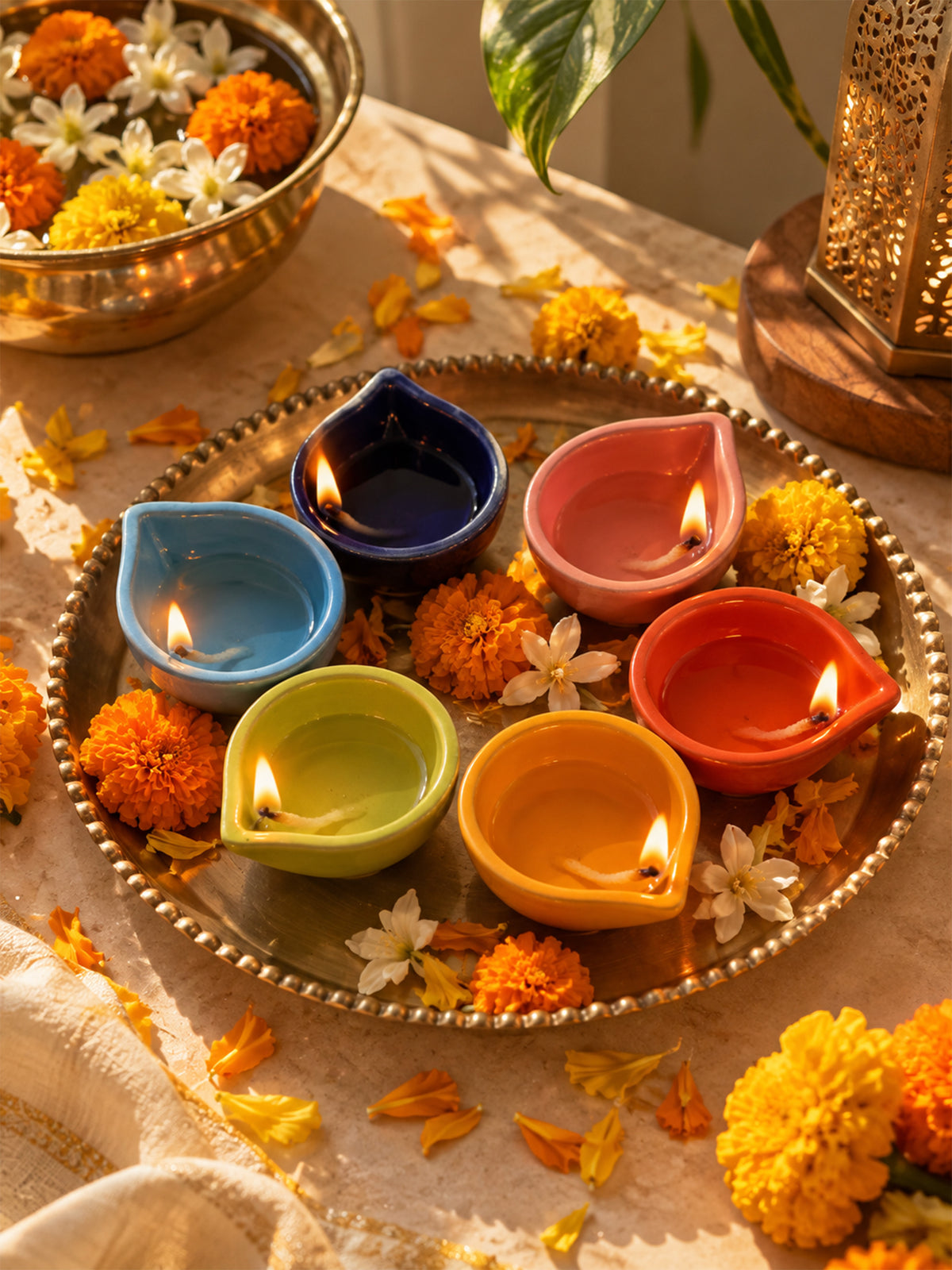 Mittiraa Home Colourful Diyas | Ceramic Diyas Set of 6