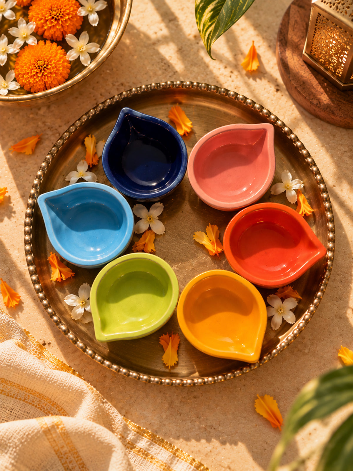 Mittiraa Home Colourful Diyas | Ceramic Diyas Set of 6