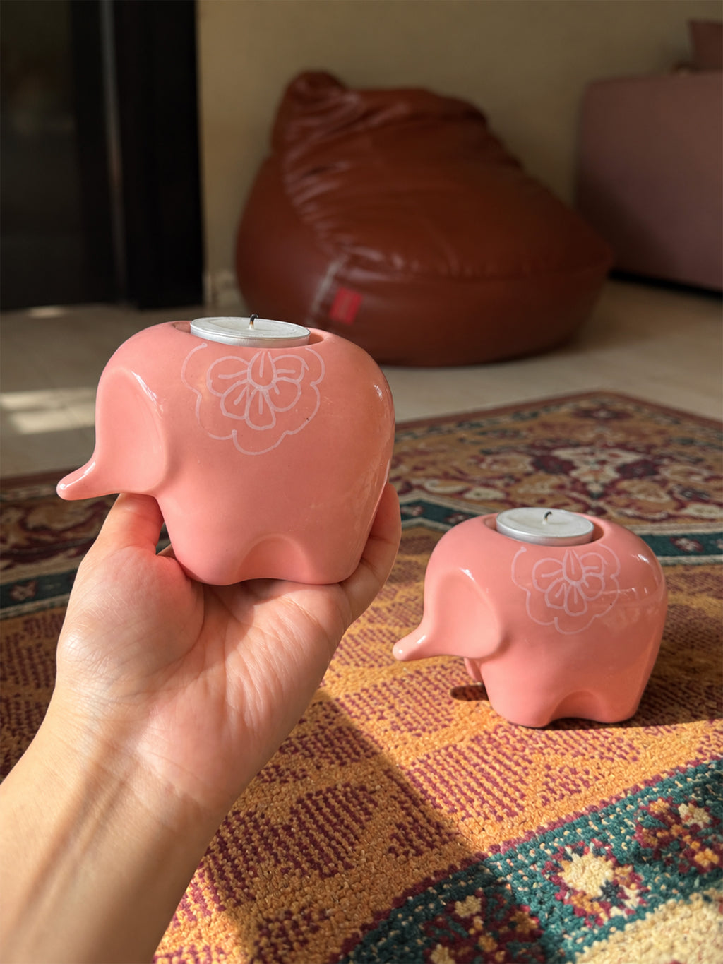 Mittiraa Home Pink Elephant Tealight Holder