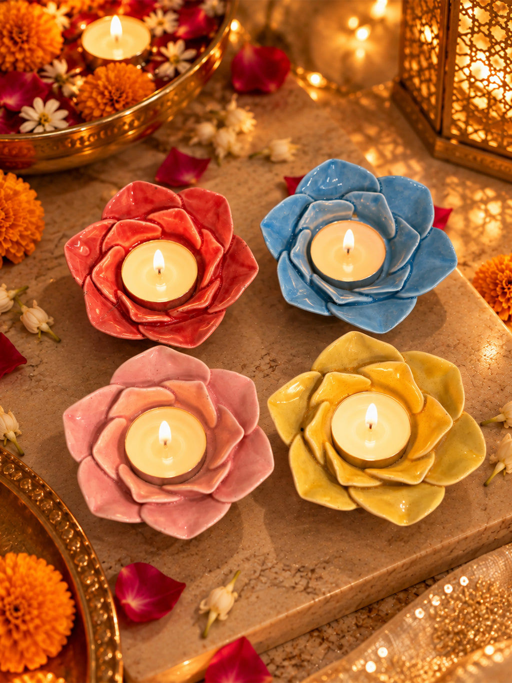 Flower Ceramic Tealight Holders Set of 4 🌸