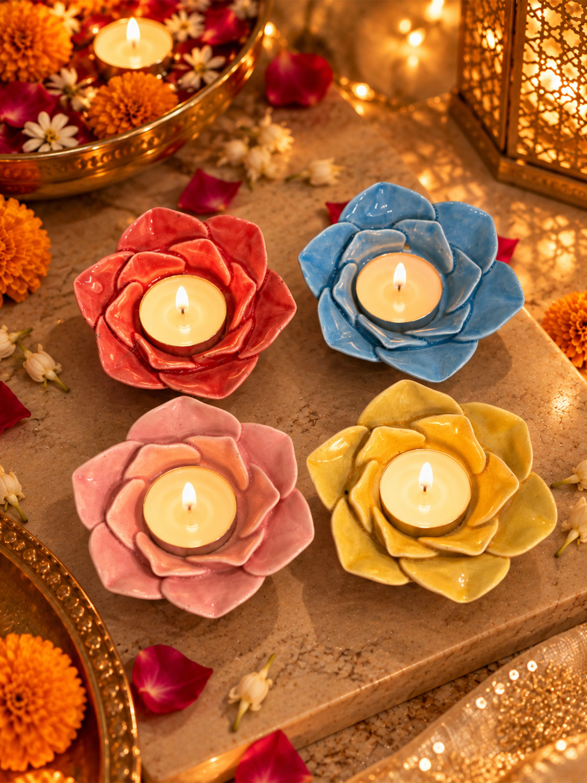Flower Ceramic Tealight Holders Set of 4 🌸