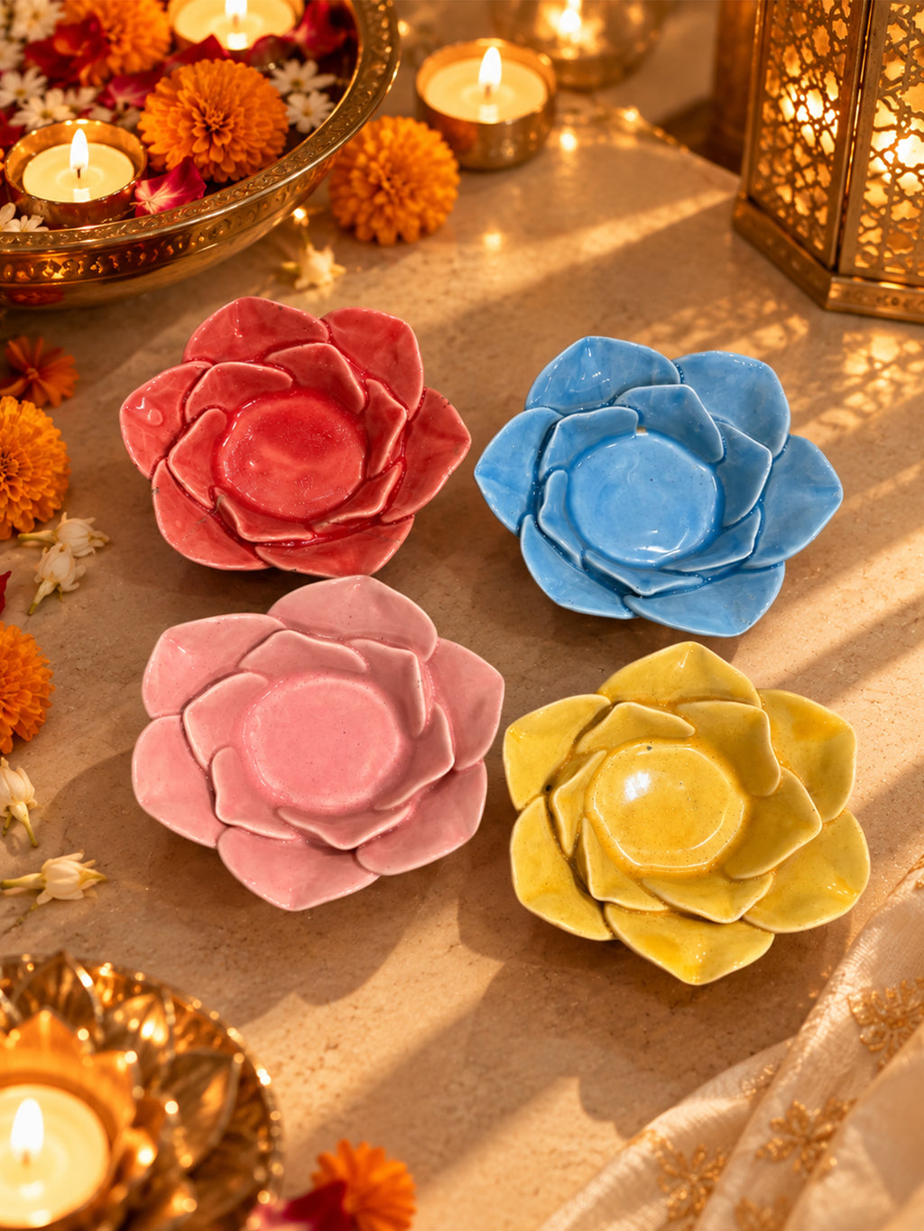 Flower Ceramic Tealight Holders Set of 4 🌸
