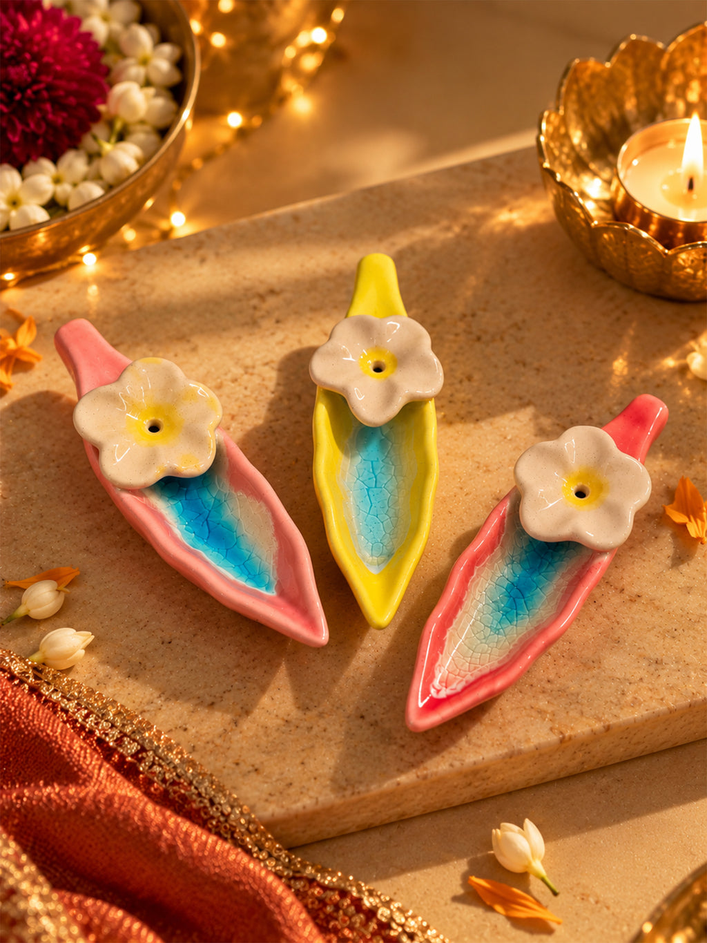 Floral Ceramic Incense Stick Holders 🌼 ( Set of 3 )