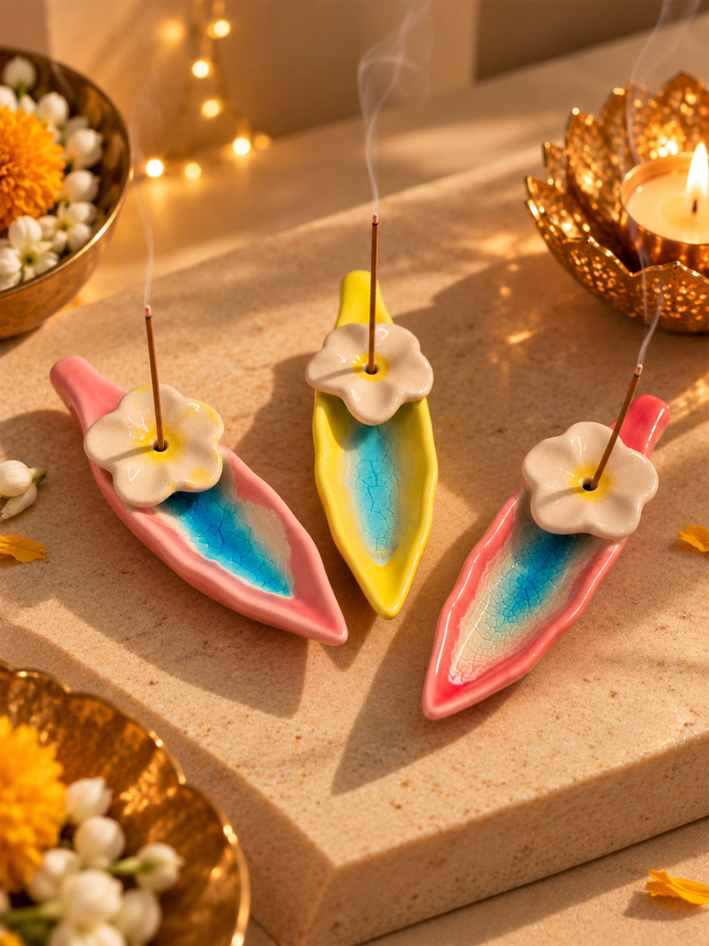 Floral Ceramic Incense Stick Holders 🌼 ( Set of 3 )