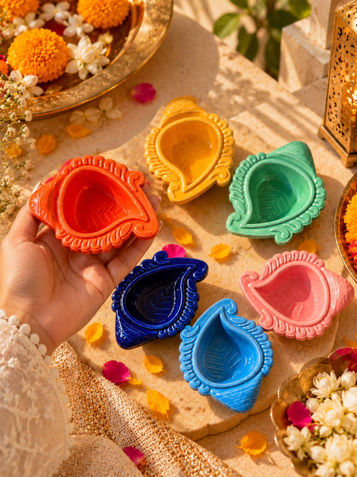 Mittiraa Home Ganesh Ji Diyas | Multicolour | Set of 6