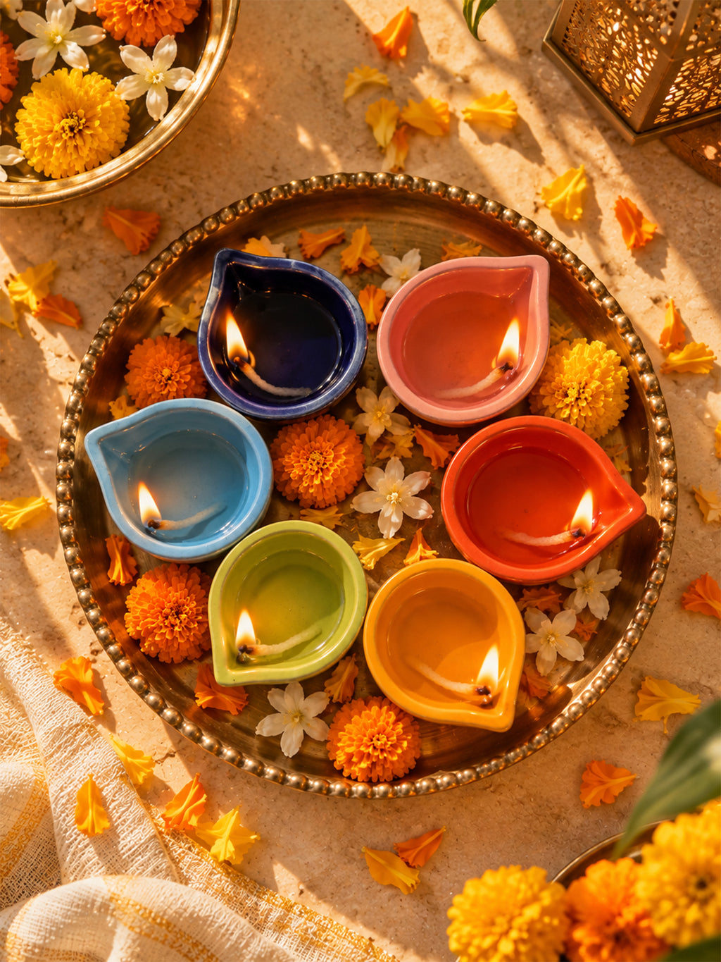 Mittiraa Home Colourful Diyas | Ceramic Diyas Set of 6