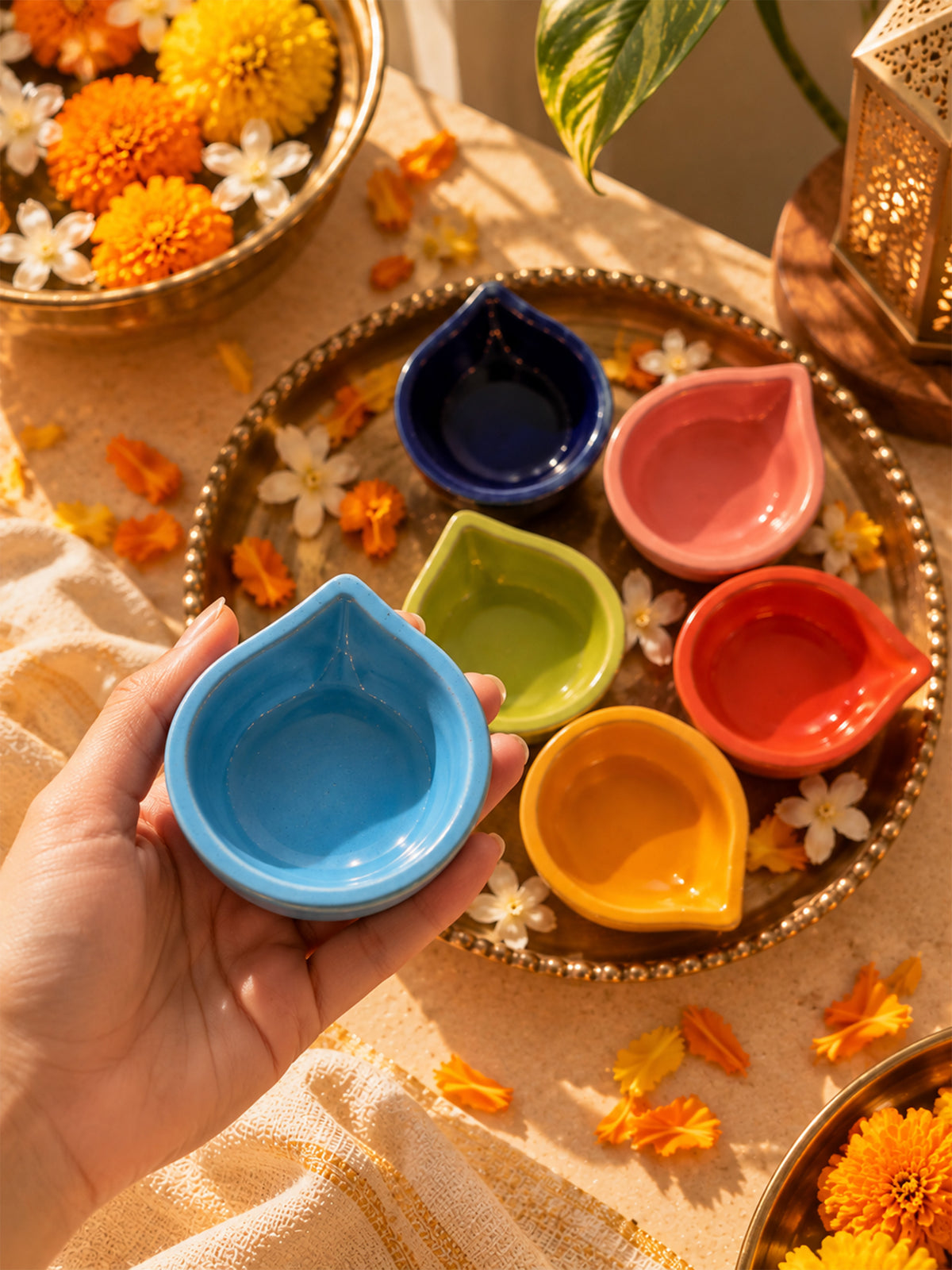 Mittiraa Home Colourful Diyas | Ceramic Diyas Set of 6
