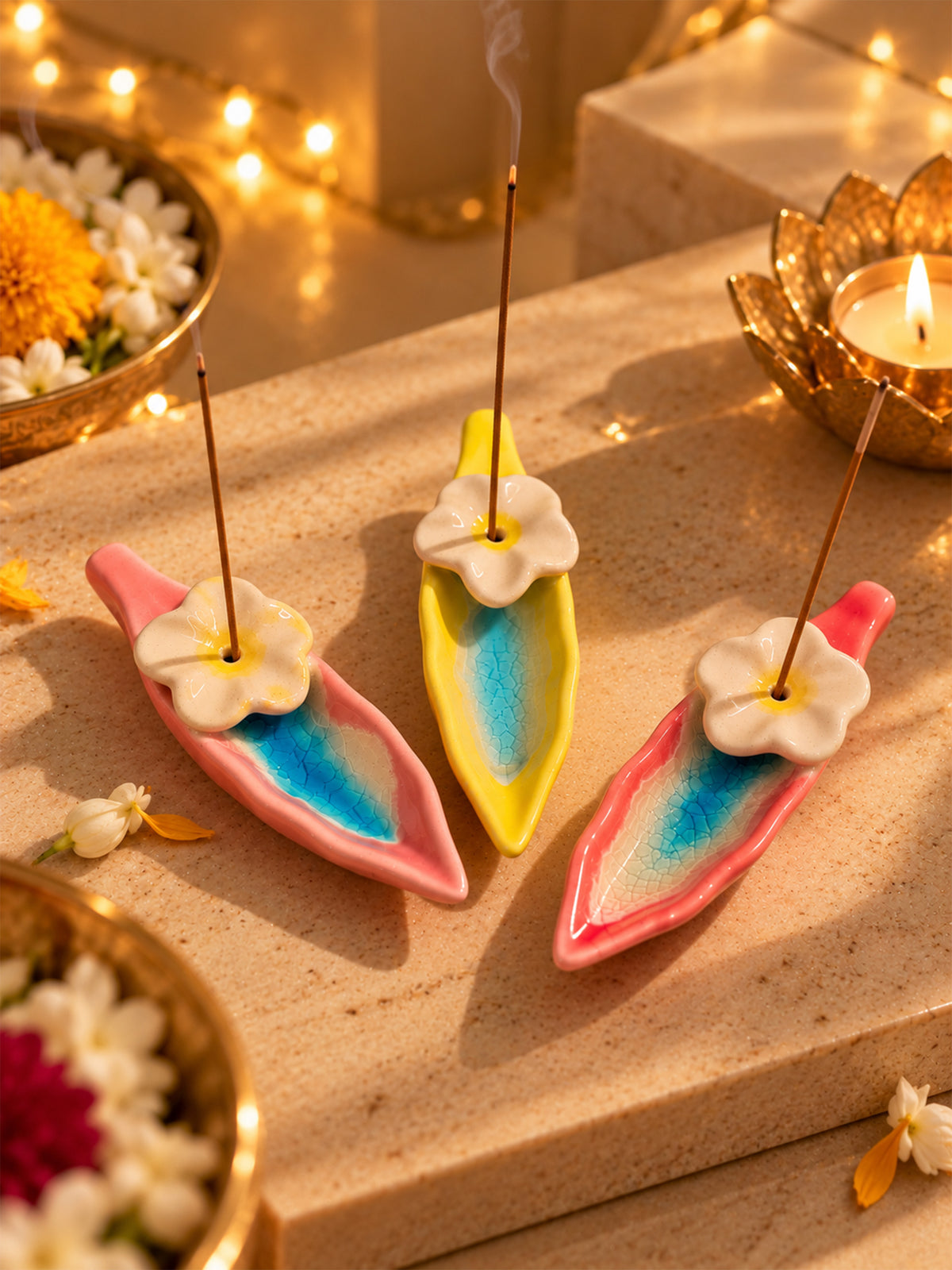Floral Ceramic Incense Stick Holders 🌼 ( Set of 3 )