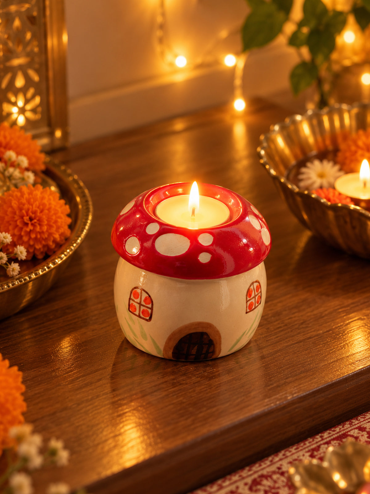 Mushroom House Ceramic Candle Holder 🍄