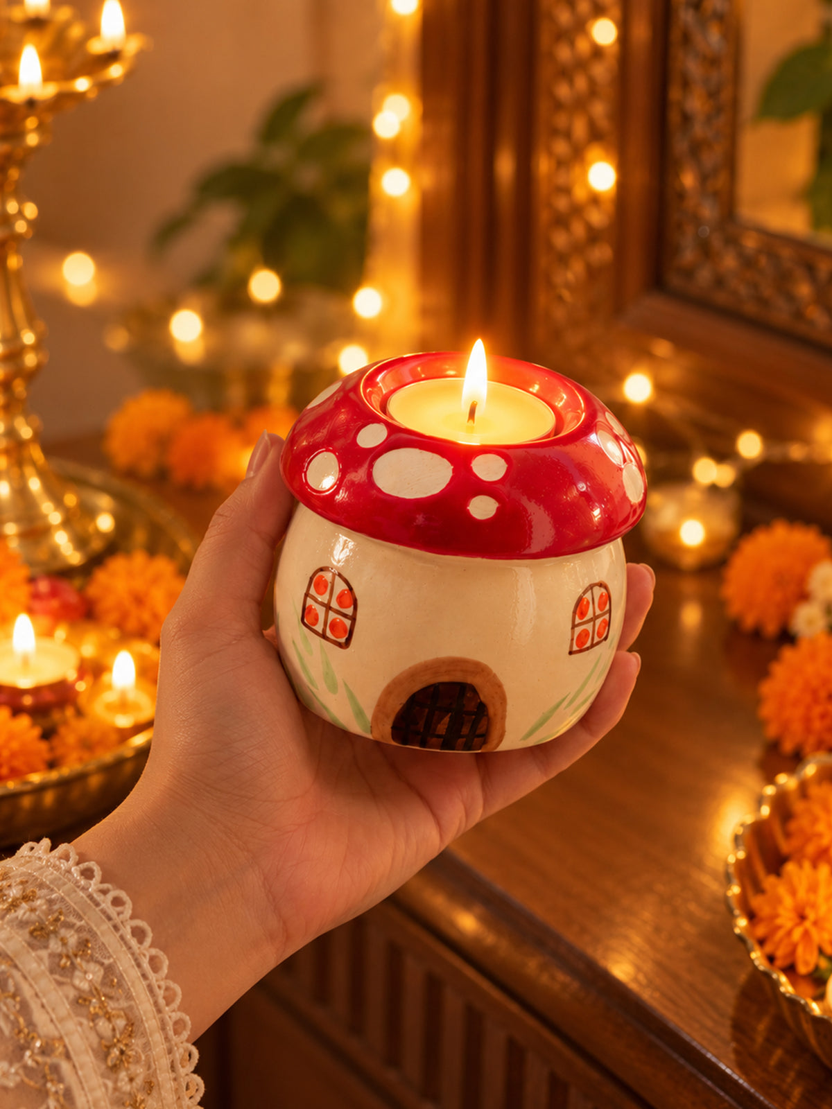 Mushroom House Ceramic Candle Holder 🍄