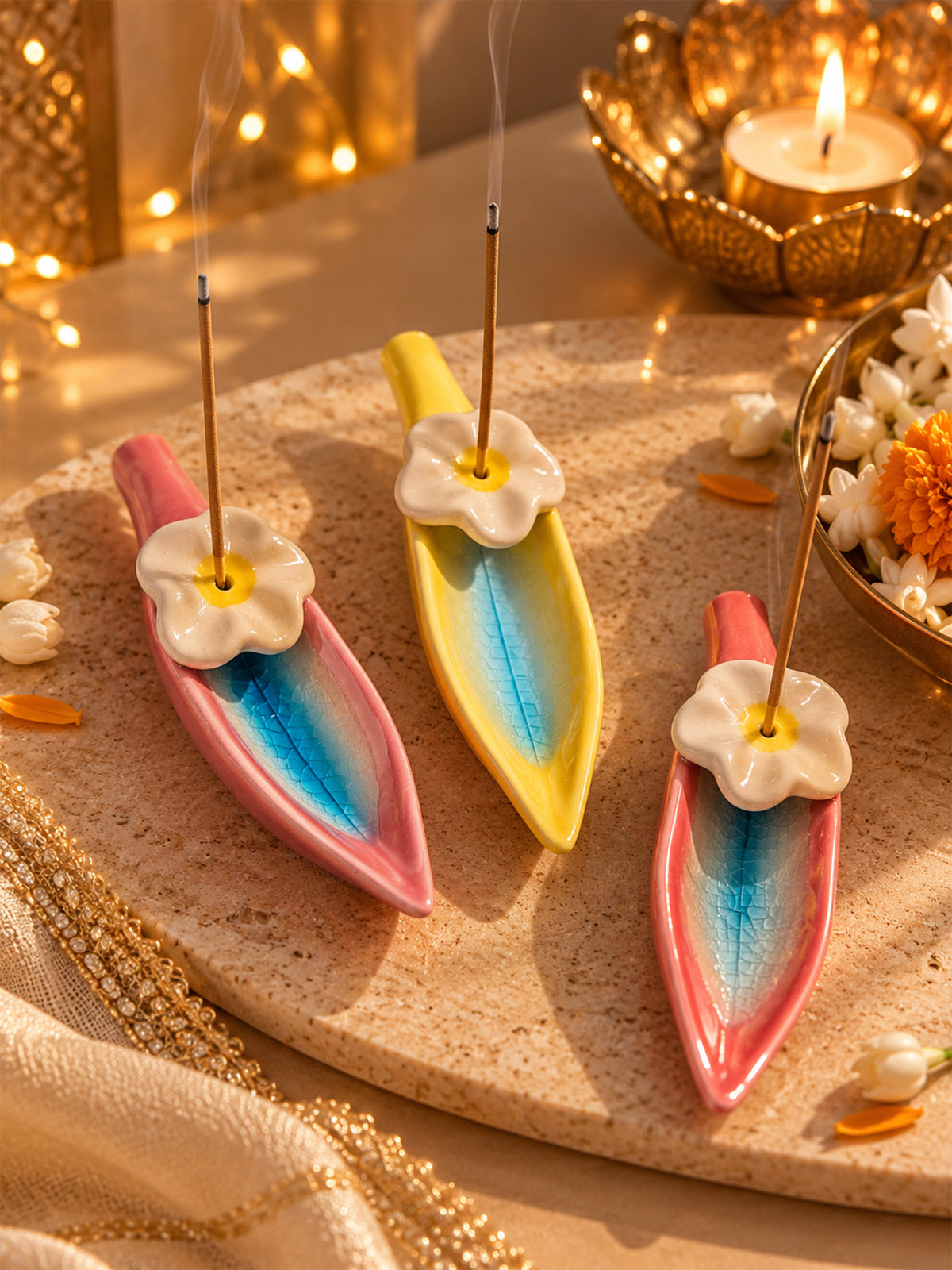 Floral Ceramic Incense Stick Holders 🌼 ( Set of 3 )