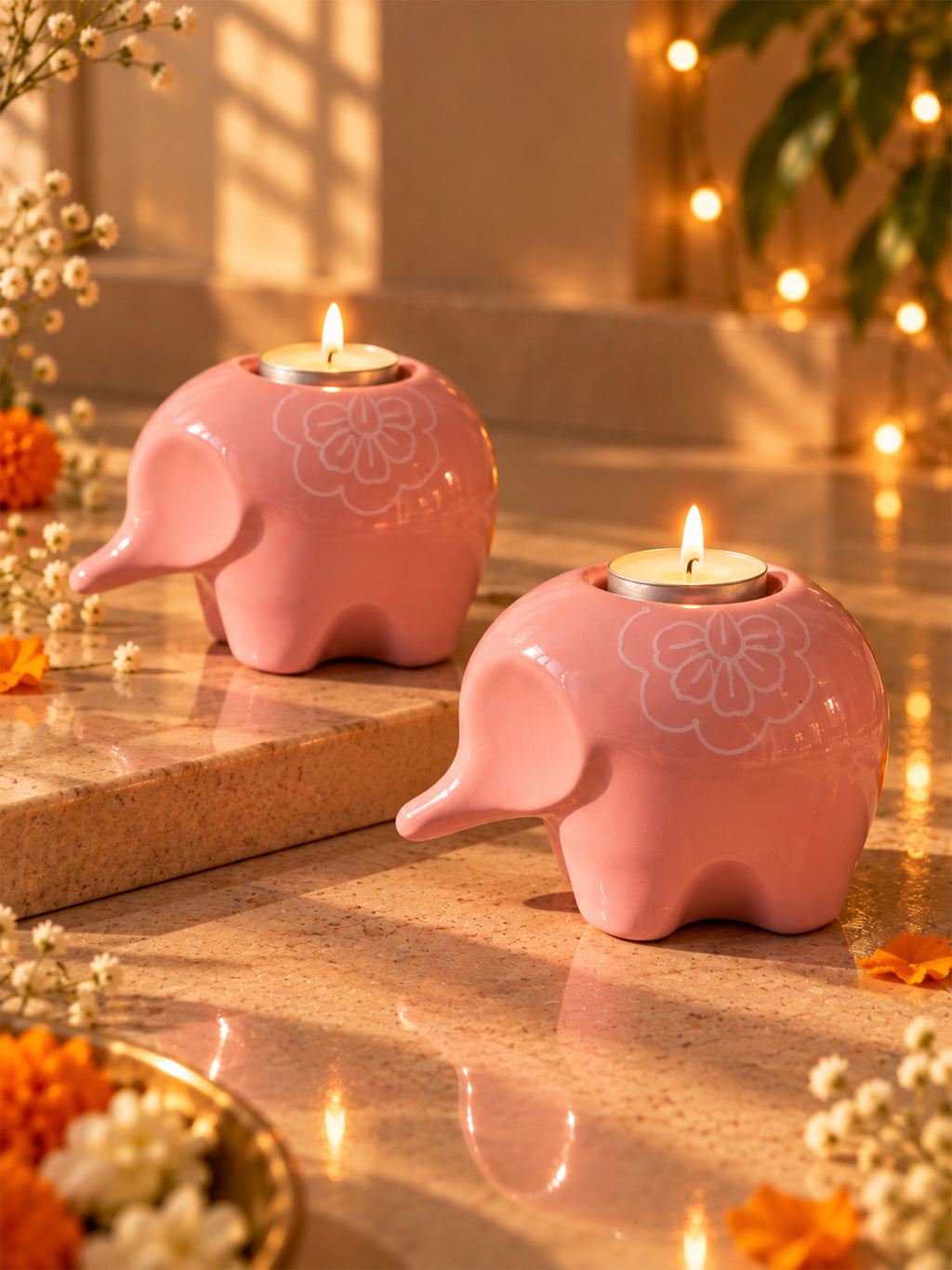 Mittiraa Home Pink Elephant Tealight Holder