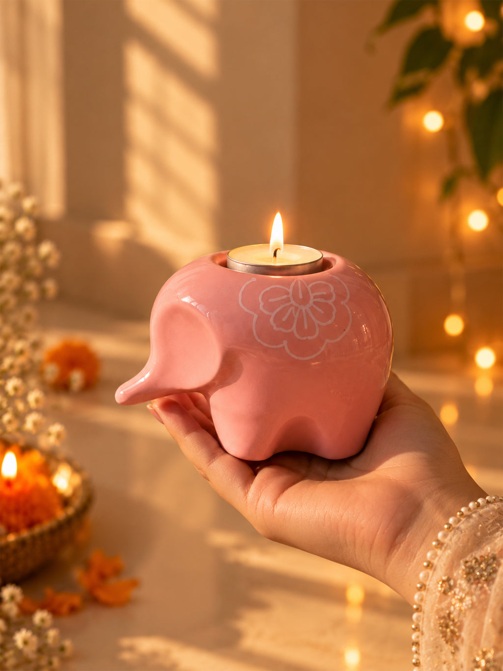Mittiraa Home Pink Elephant Tealight Holder