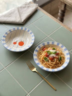Orange Pasta Bowl with Blue Stripes (Pack of 2) | 18 cm