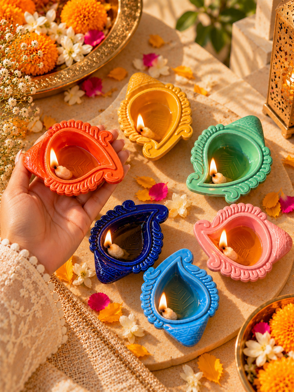 Mittiraa Home Ganesh Ji Diyas | Multicolour | Set of 6