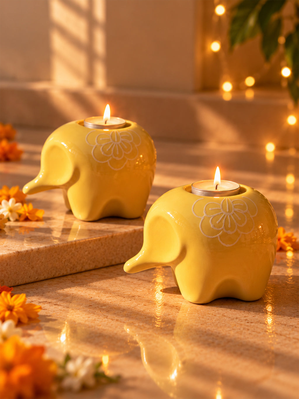 Mittiraa Home Yellow Elephant Tealight Holder