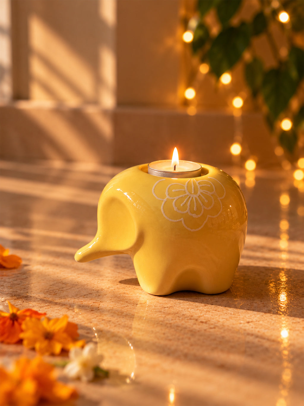 Mittiraa Home Yellow Elephant Tealight Holder