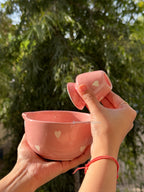 Pink Matcha Bowl with White hearts