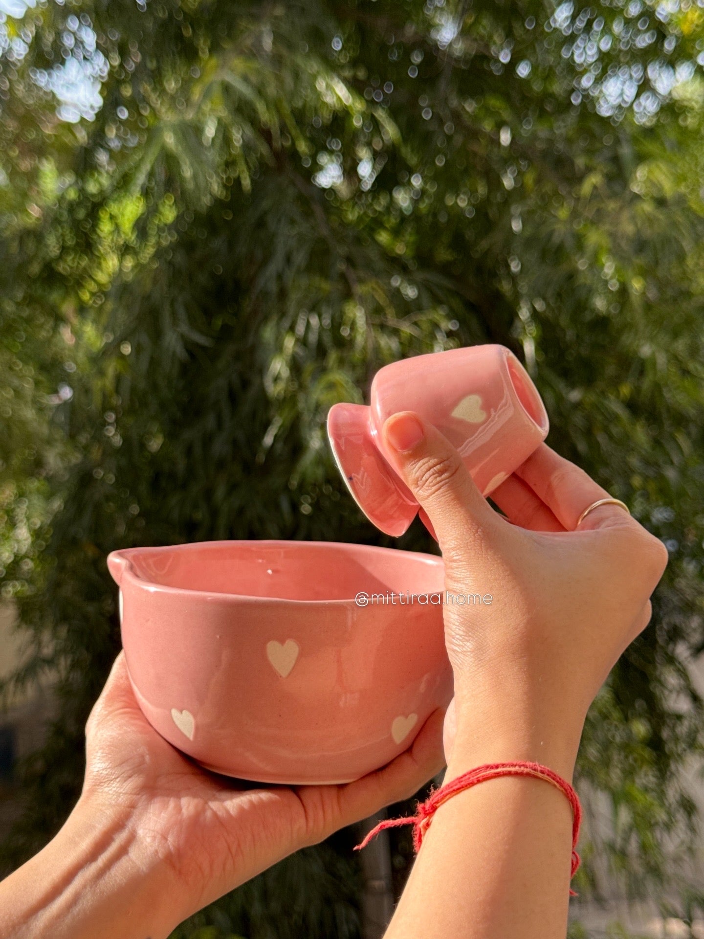 Pink Matcha Bowl with White hearts