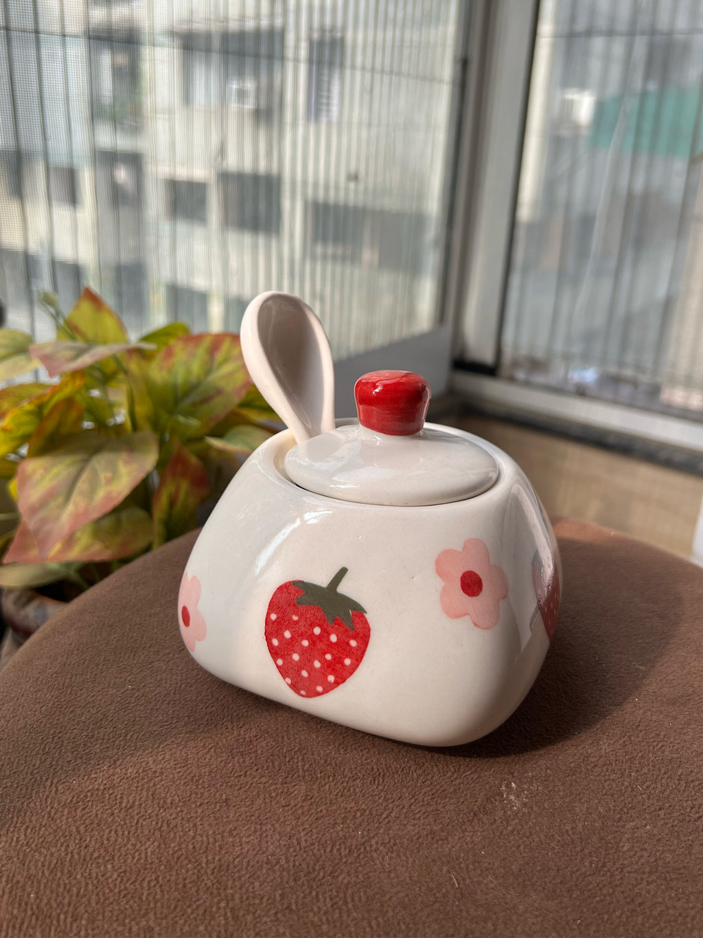 Mittiraa Home Strawberry Jar with Lid & Spoon