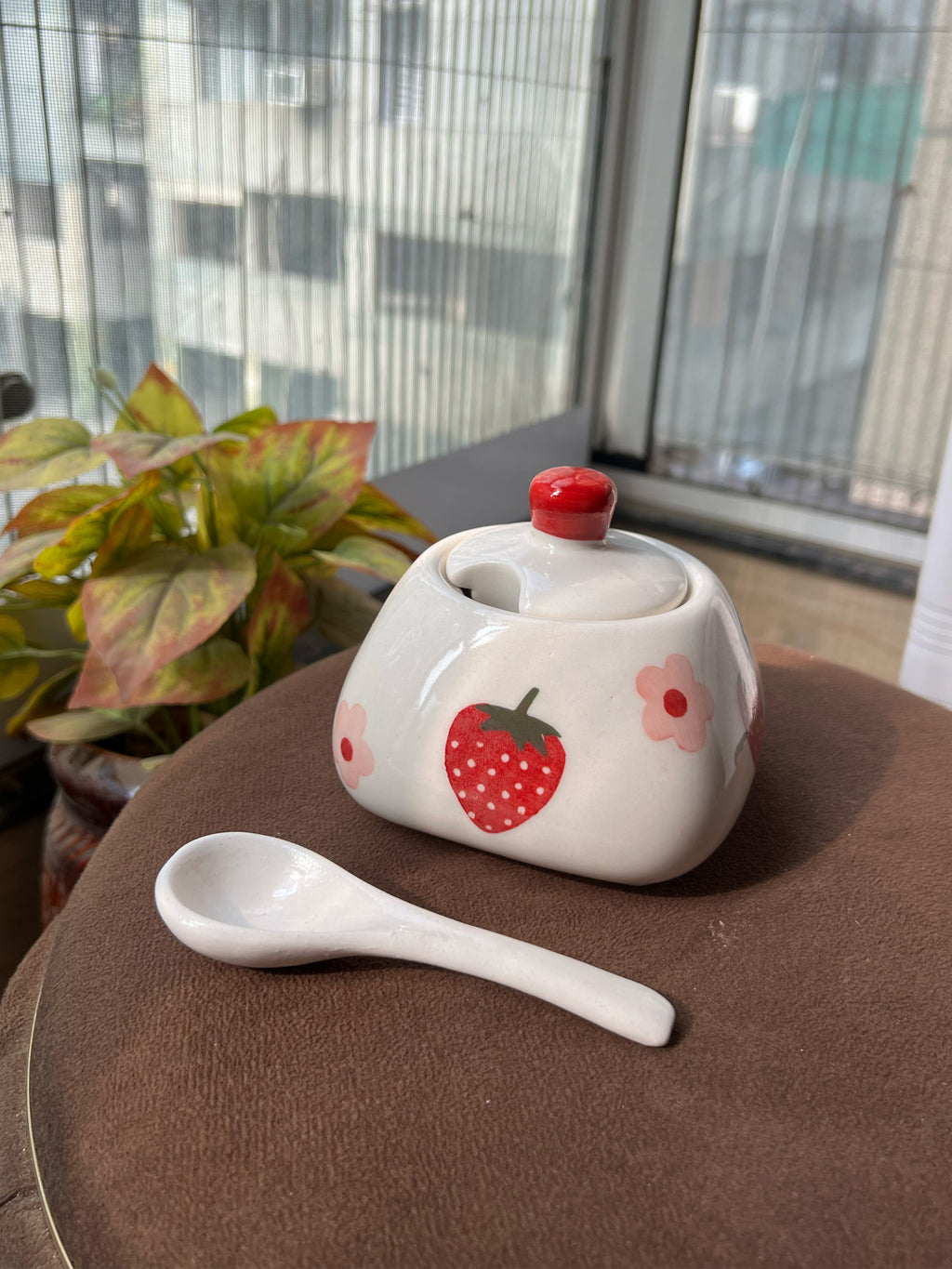 Mittiraa Home Strawberry Jar with Lid & Spoon