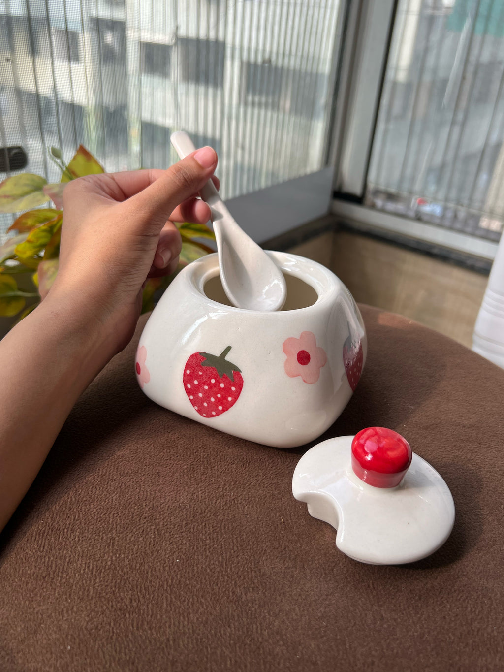 Mittiraa Home Strawberry Jar with Lid & Spoon