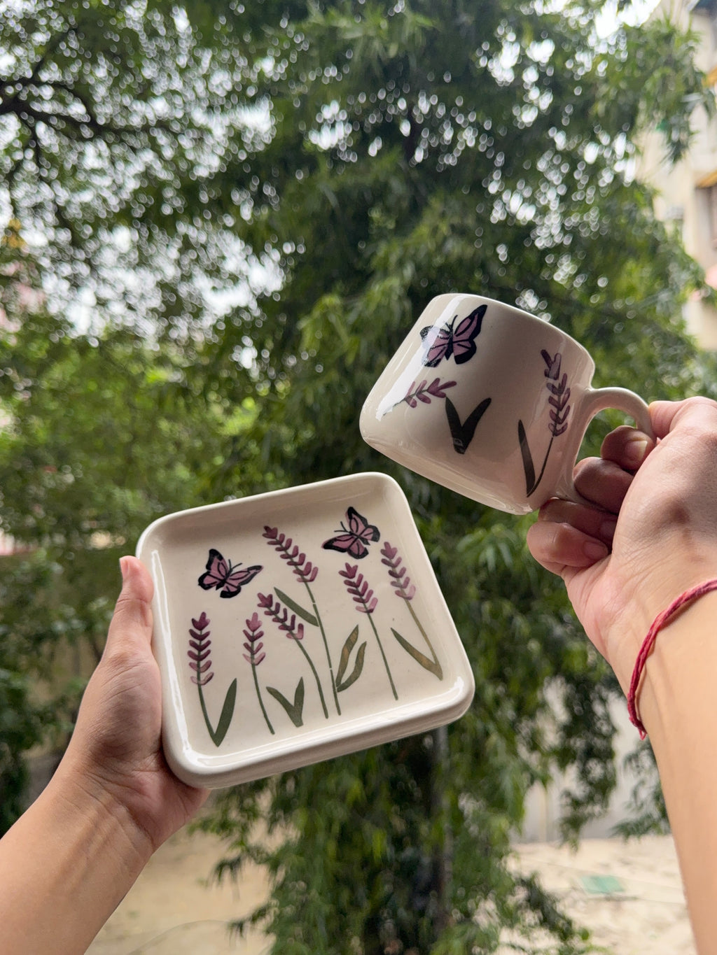 Lavender Butterfly Garden Mug & Saucer Set