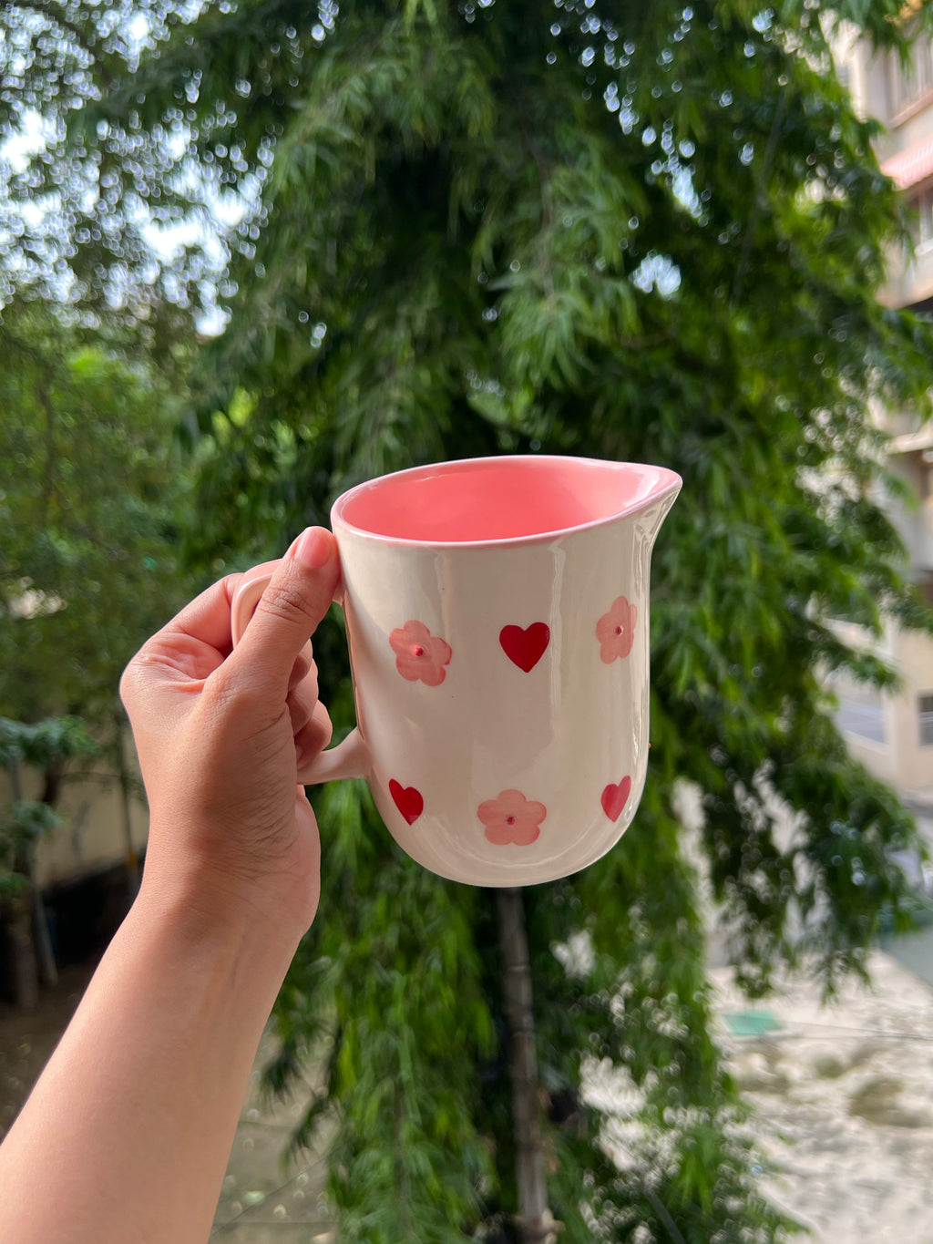 Mittiraa Home Heart & Flower Small Jug | For Serving Drinks, Brunch Tables, Gifting or Displaying Flowers