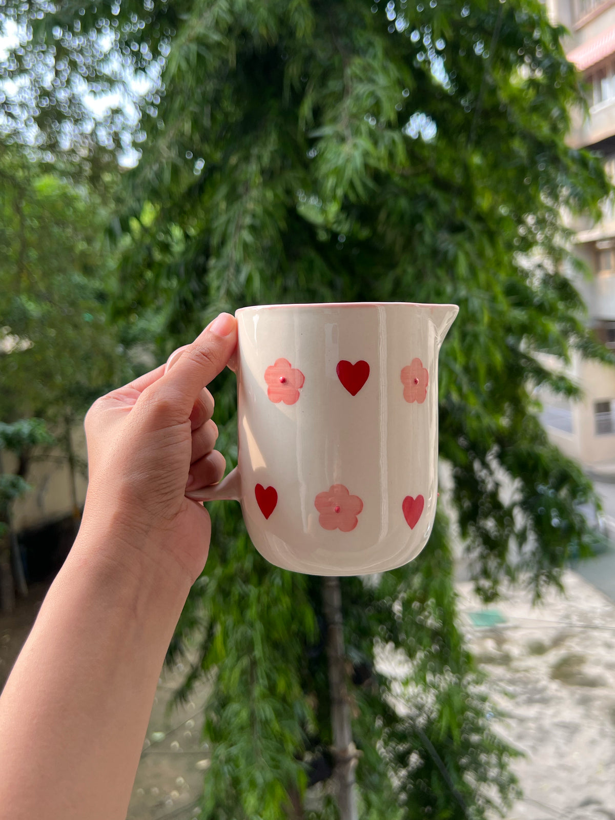 Mittiraa Home Heart & Flower Small Jug | For Serving Drinks, Brunch Tables, Gifting or Displaying Flowers