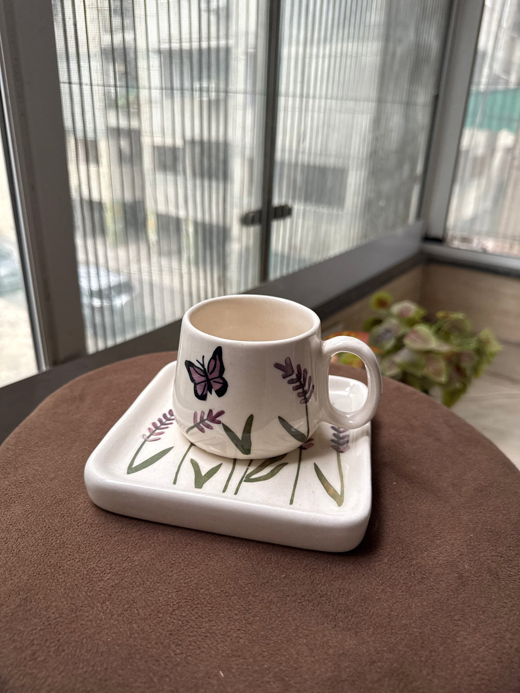 Lavender Butterfly Garden Mug & Saucer Set