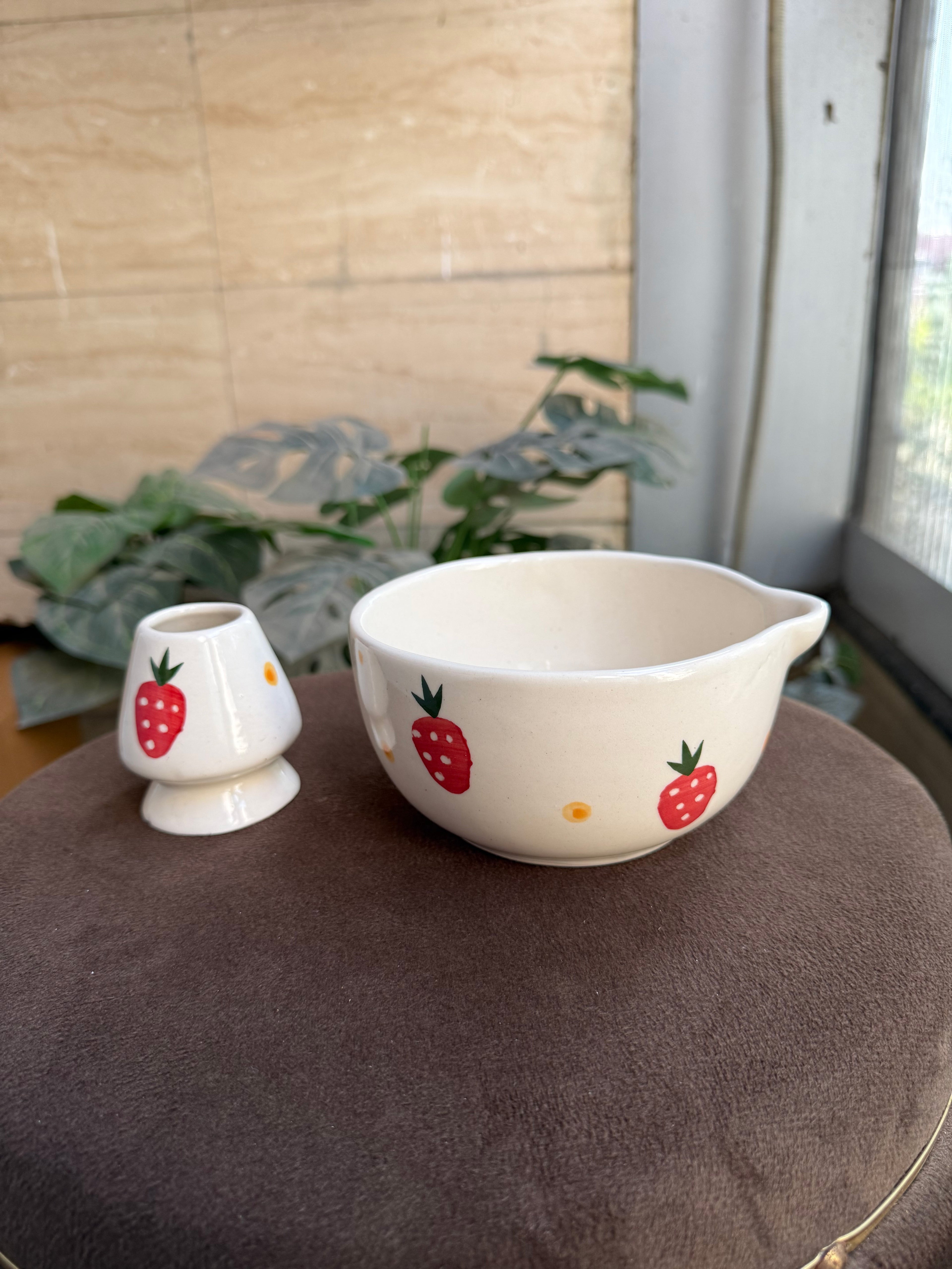 Strawberry Matcha Bowl with Whisk Holder
