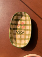 Green Checks Oval Bowl