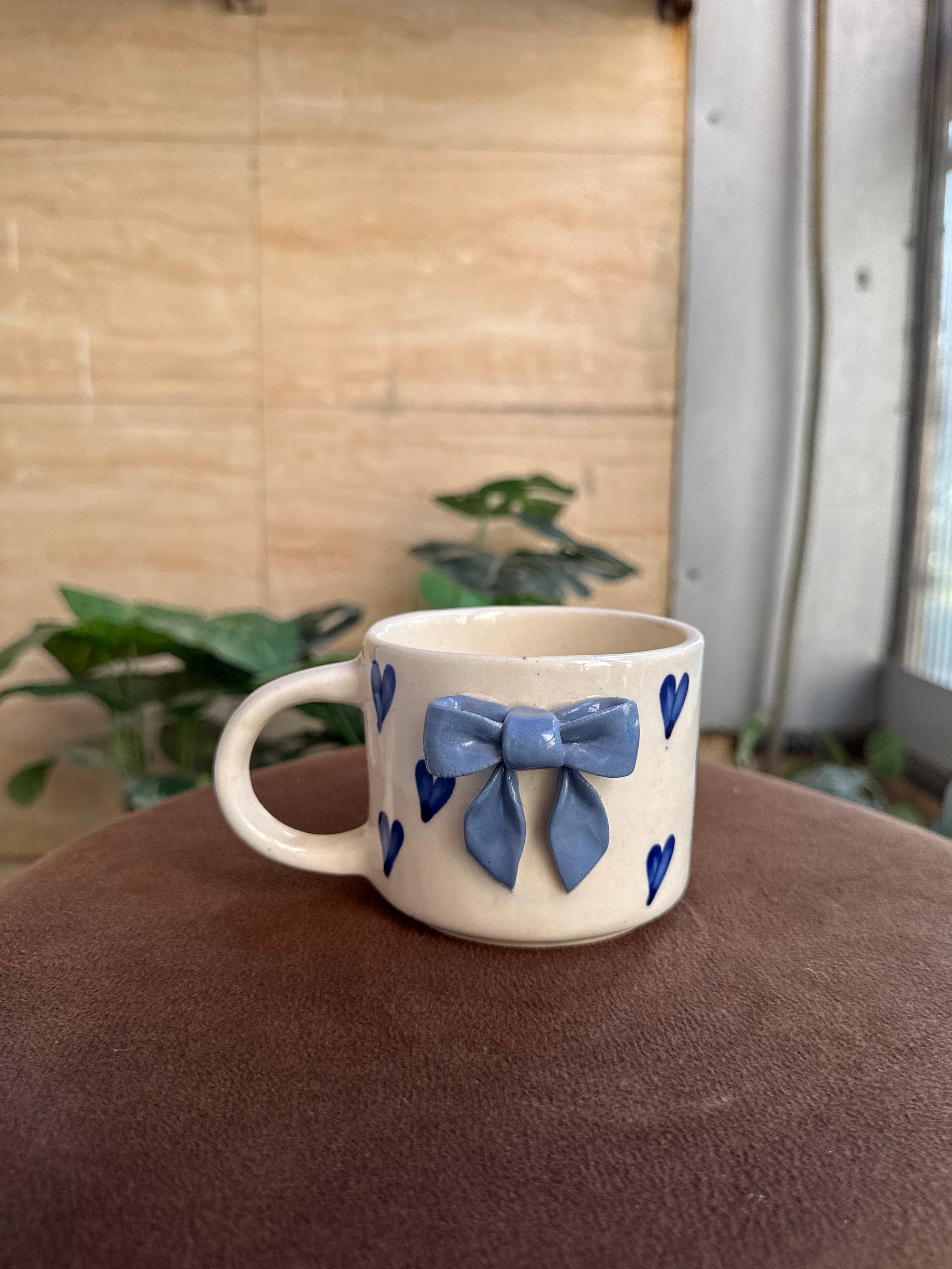 Blue Bow Mug with Blue Hearts