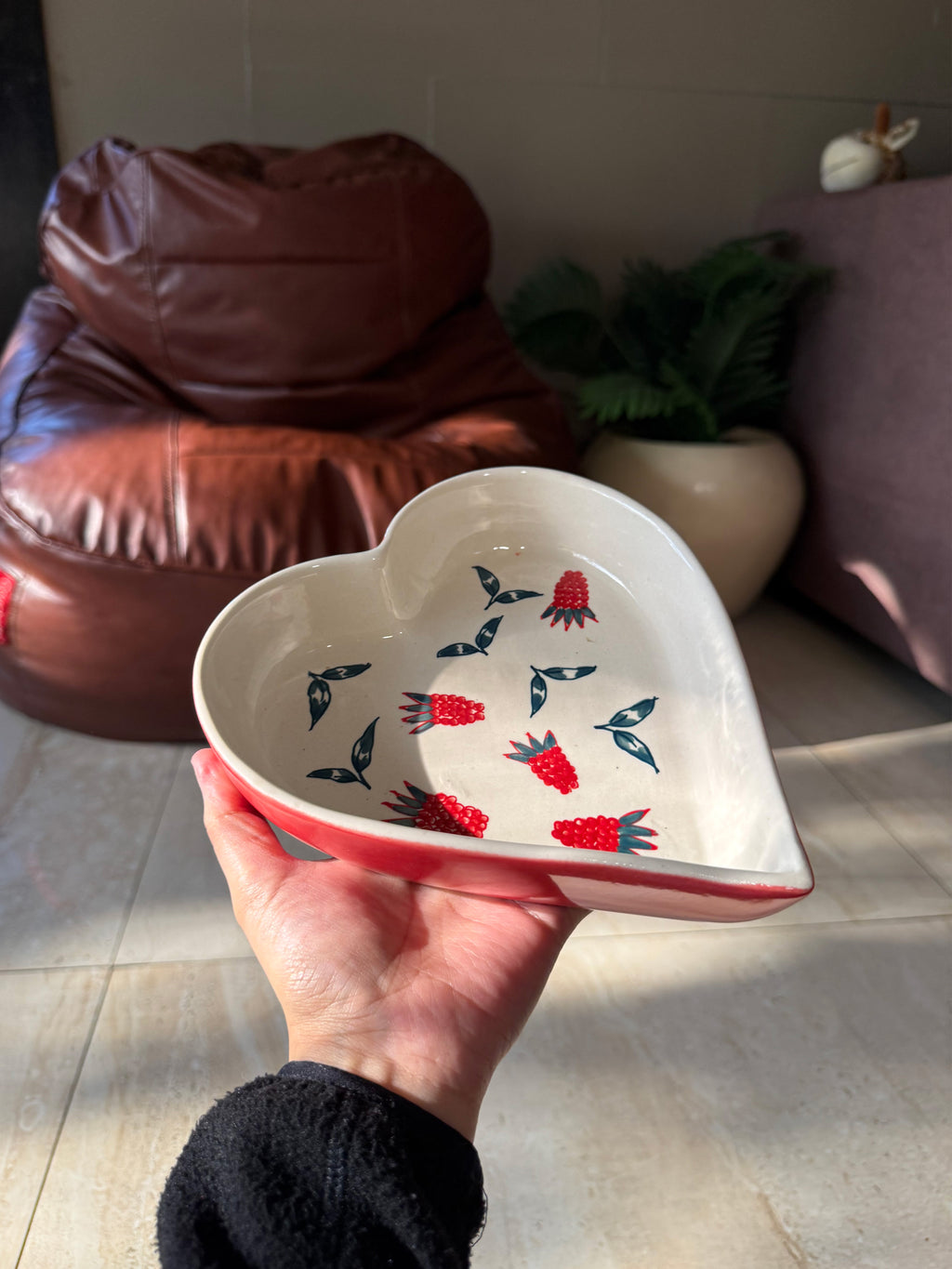 Beautiful Heart Plate | White Ceramic Plate with Red Border