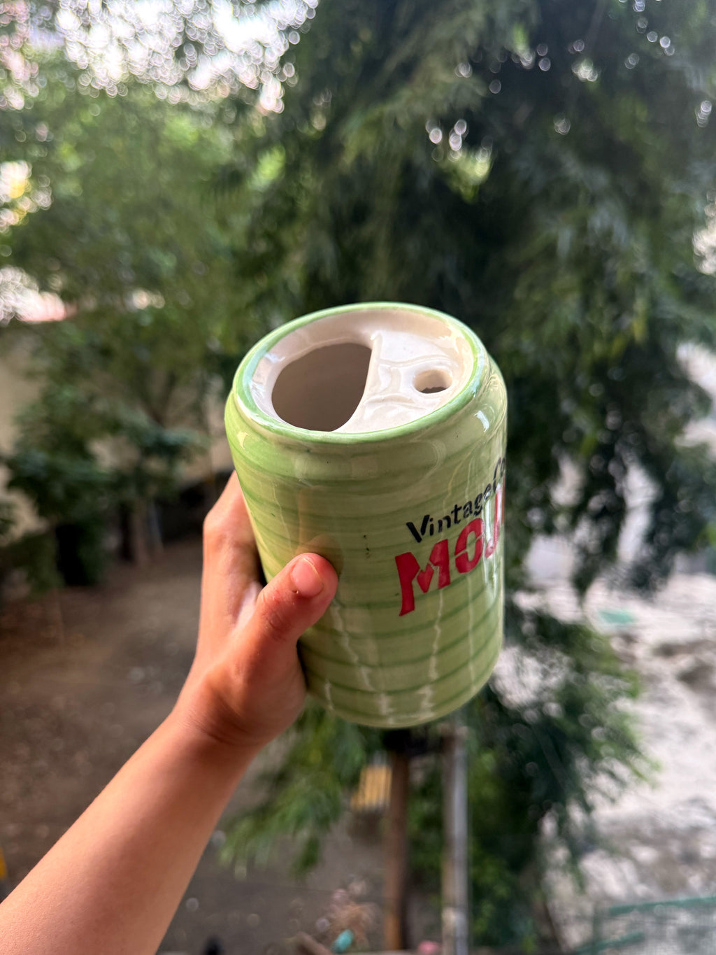 Mittiraa Home Mojito Ceramic Can | Beautiful Can Shaped Sipper + Steel Straw